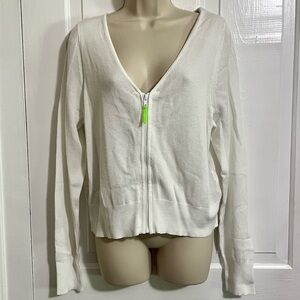 Lane Bryant Cropped Mesh Zip Up Cardigan Sweater 18/20 Athletic White S